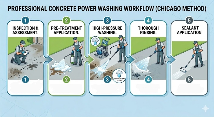 workflow of power washing